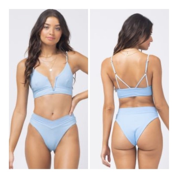 L*Space | Pointelle Rib Court Bitsy Bottom In Sky Blue | S - Picture 3 of 13